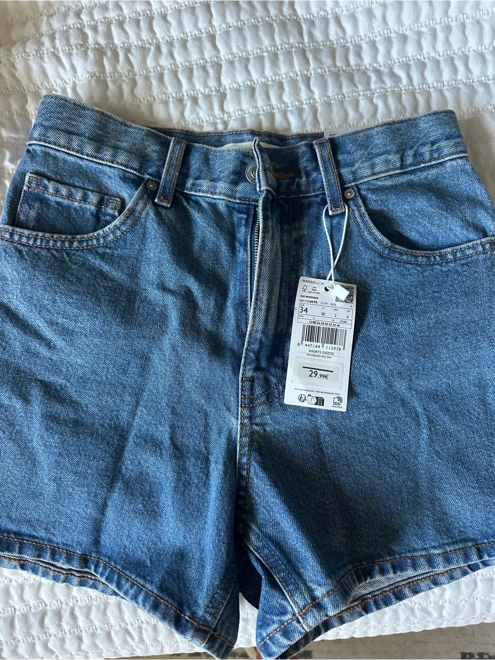 Mango Classic Blue High-Rise Denim Shorts